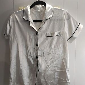White Satin Button-Up Pajama set